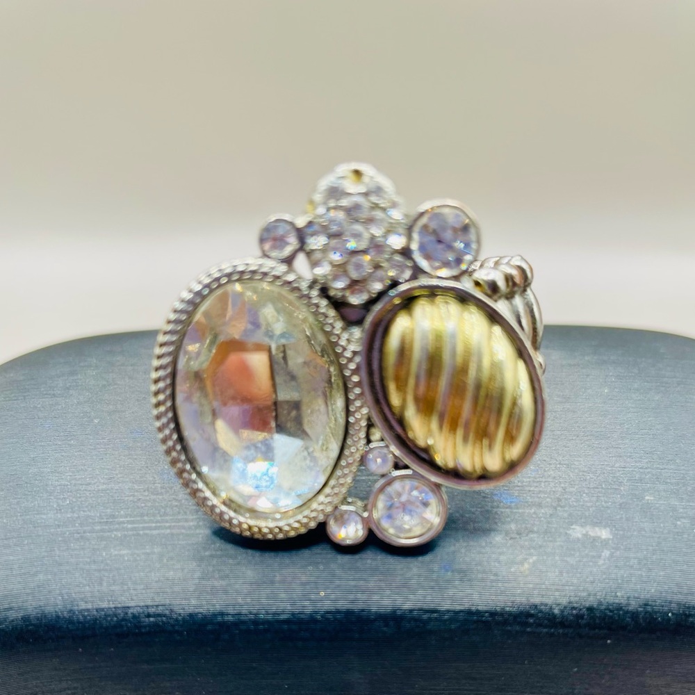 Large Statement Textured Rhinestone And Wavy Oval… - image 2